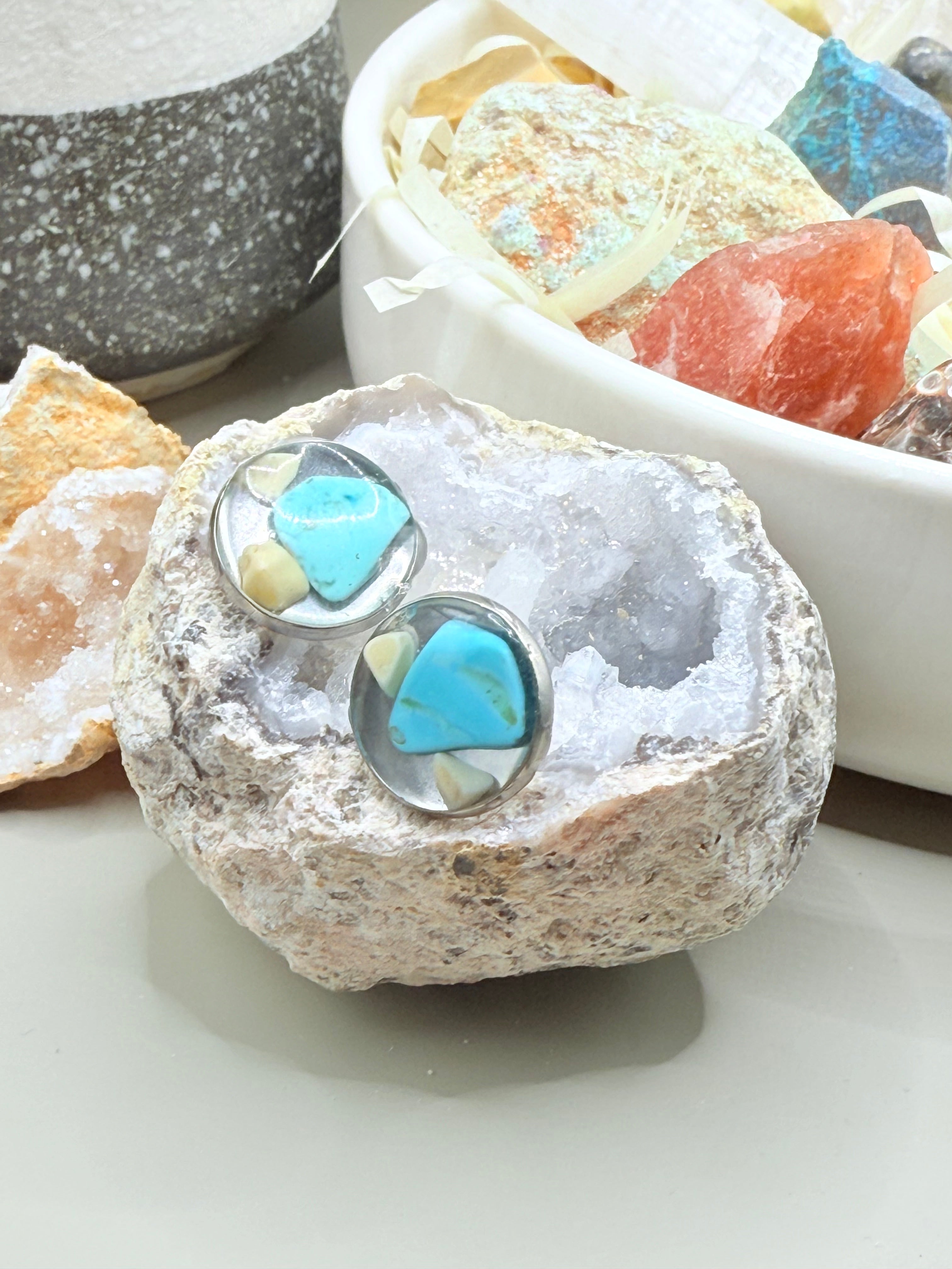 Turquoise and Yellow Jasper Crystal Earrings
