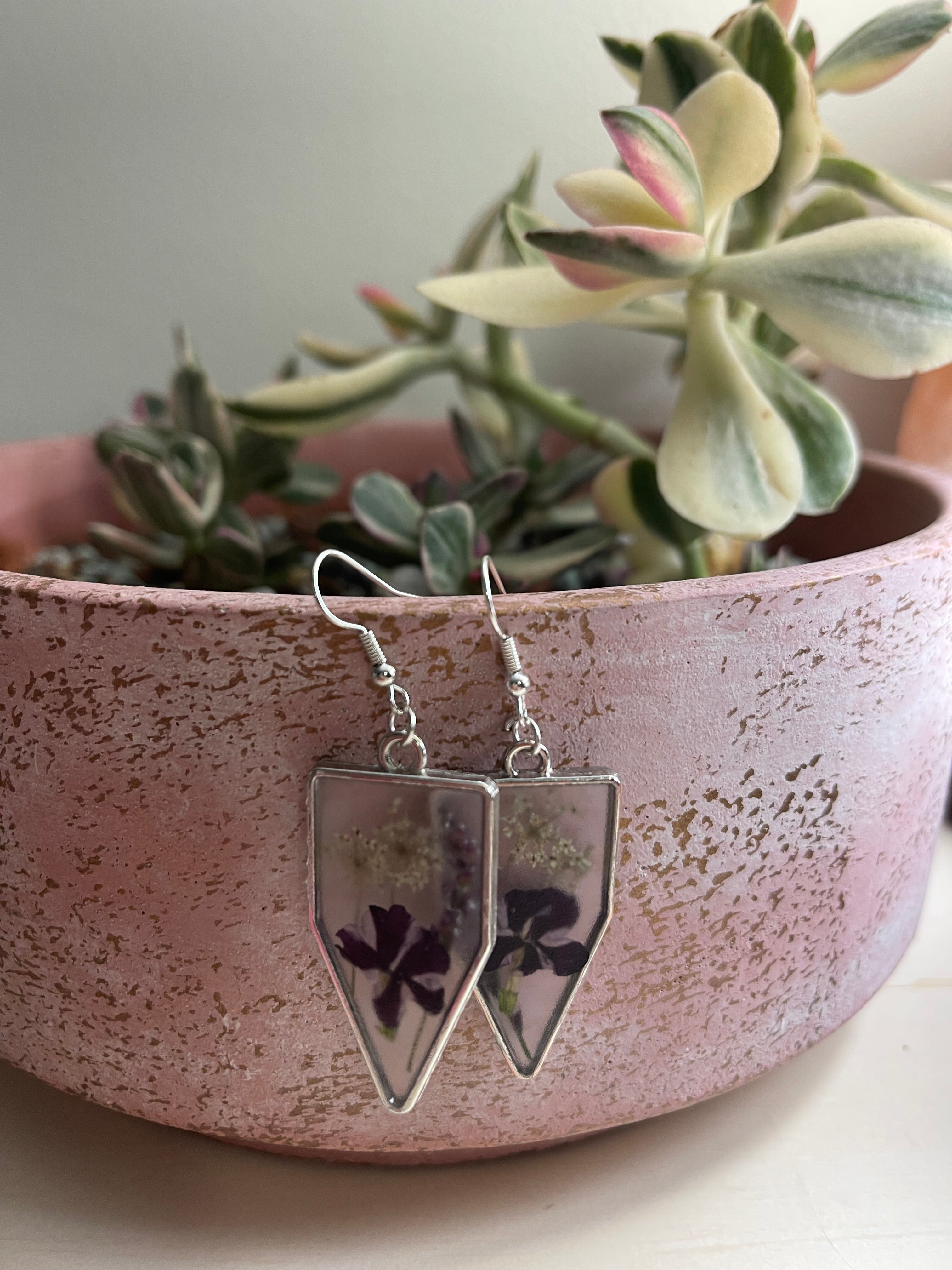Matted silver wildflower earrings