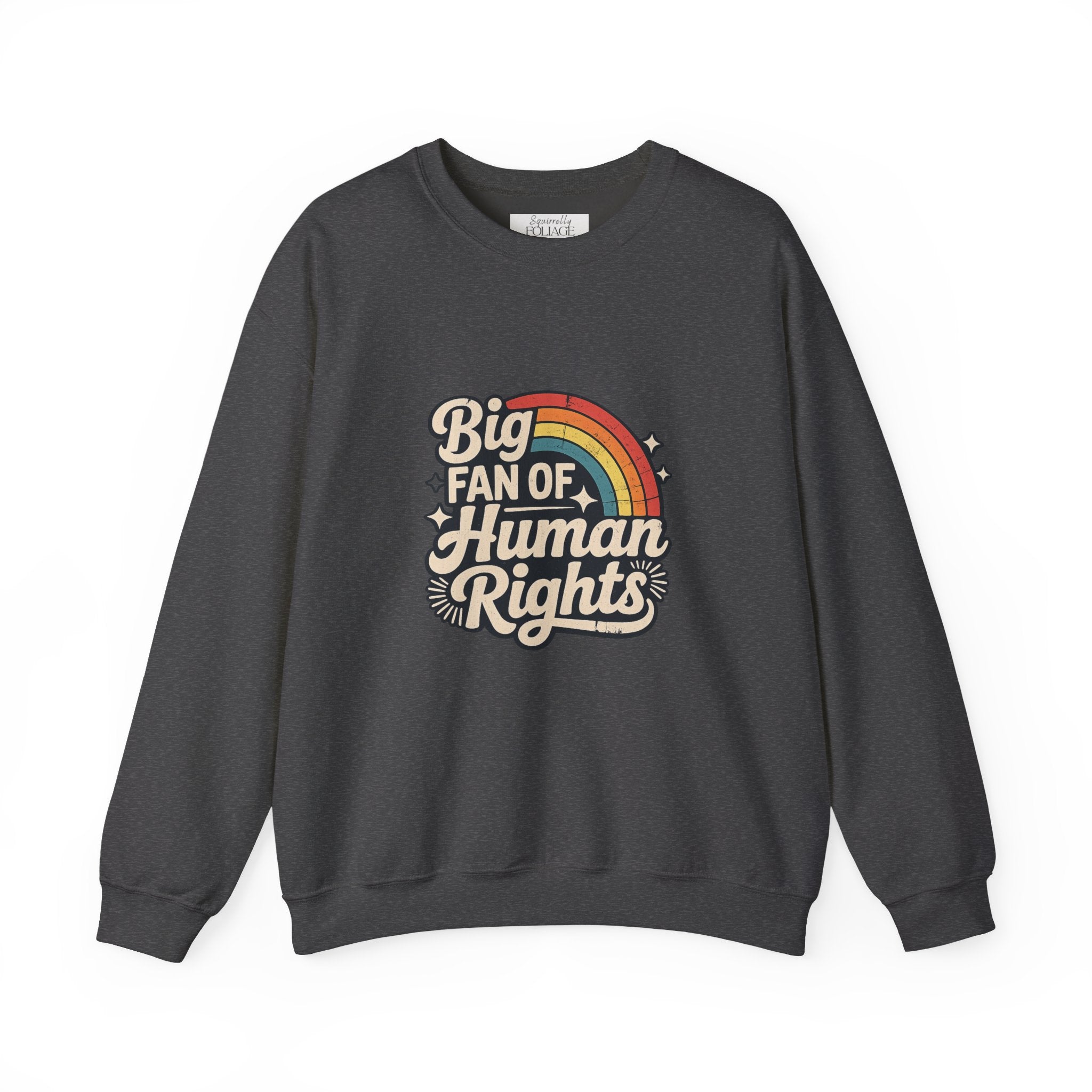 Big Fan of Human Rights” Retro Rainbow Crewneck Sweatshirt