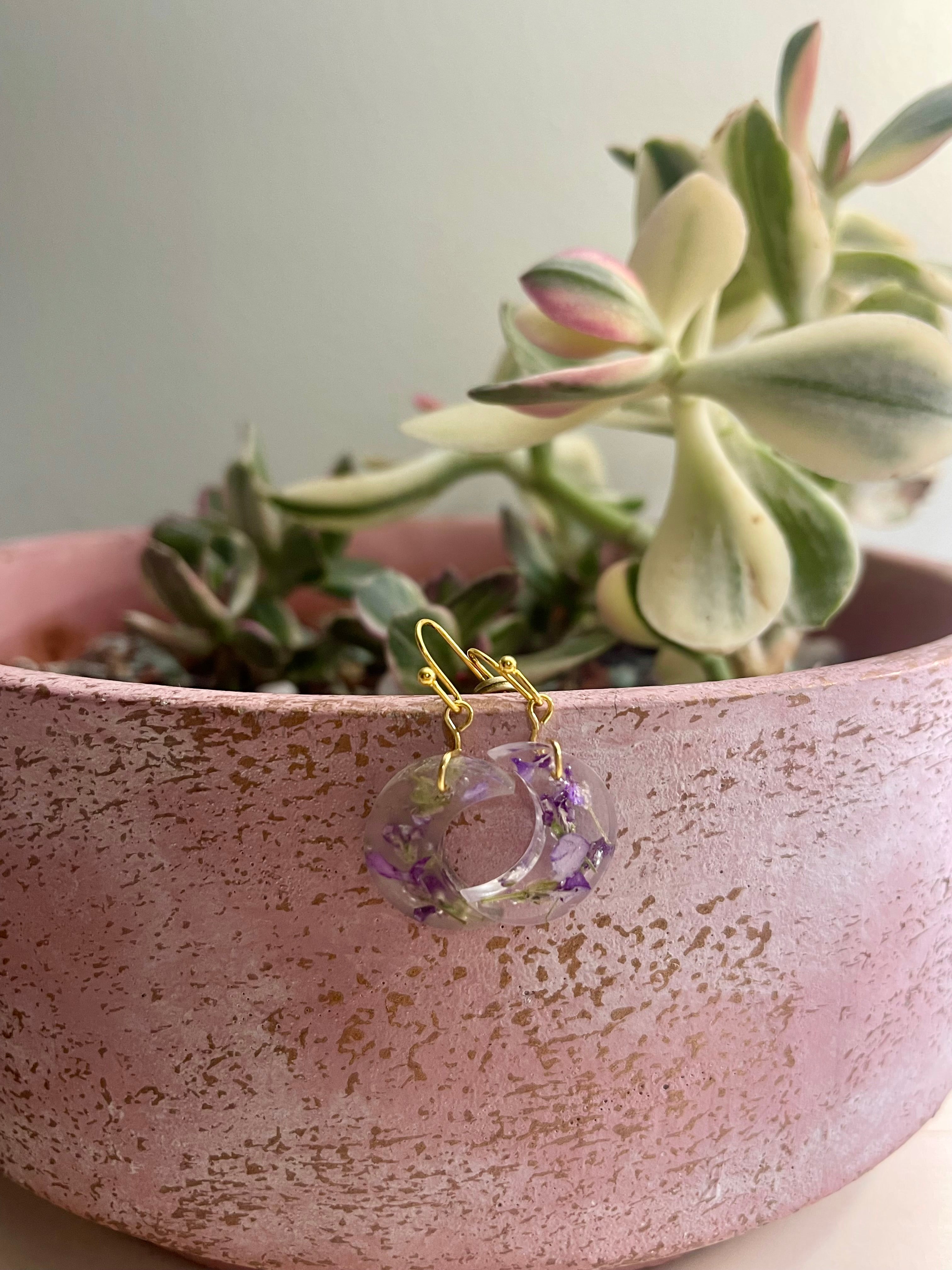 Small moon wildflower earrings