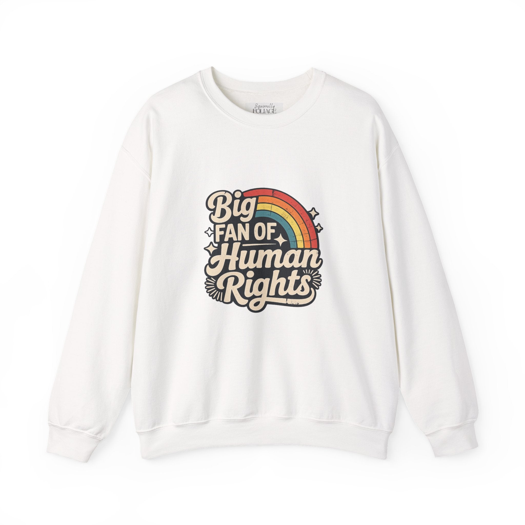 Big Fan of Human Rights” Retro Rainbow Crewneck Sweatshirt