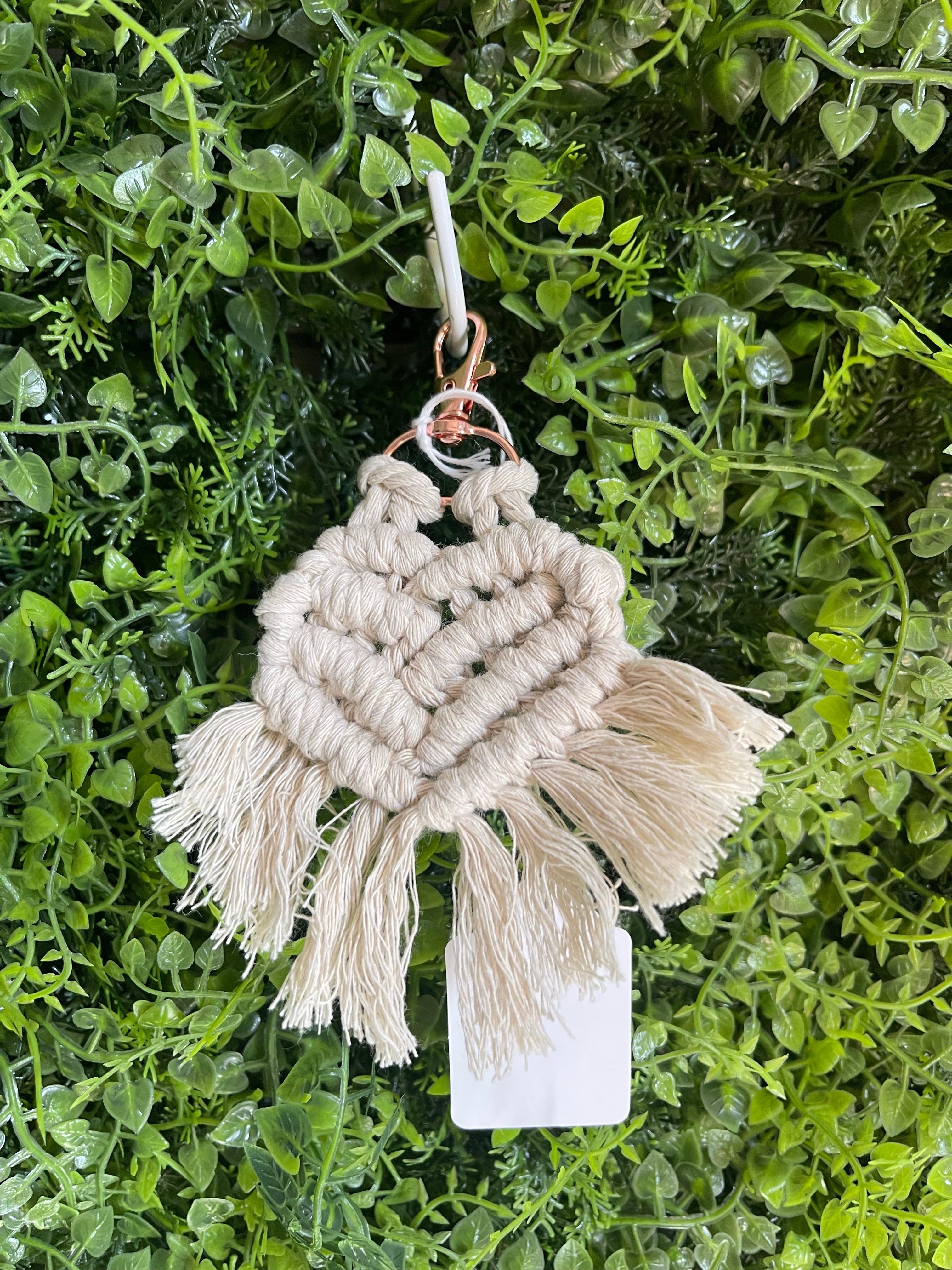 Neutral heart macrame keychain