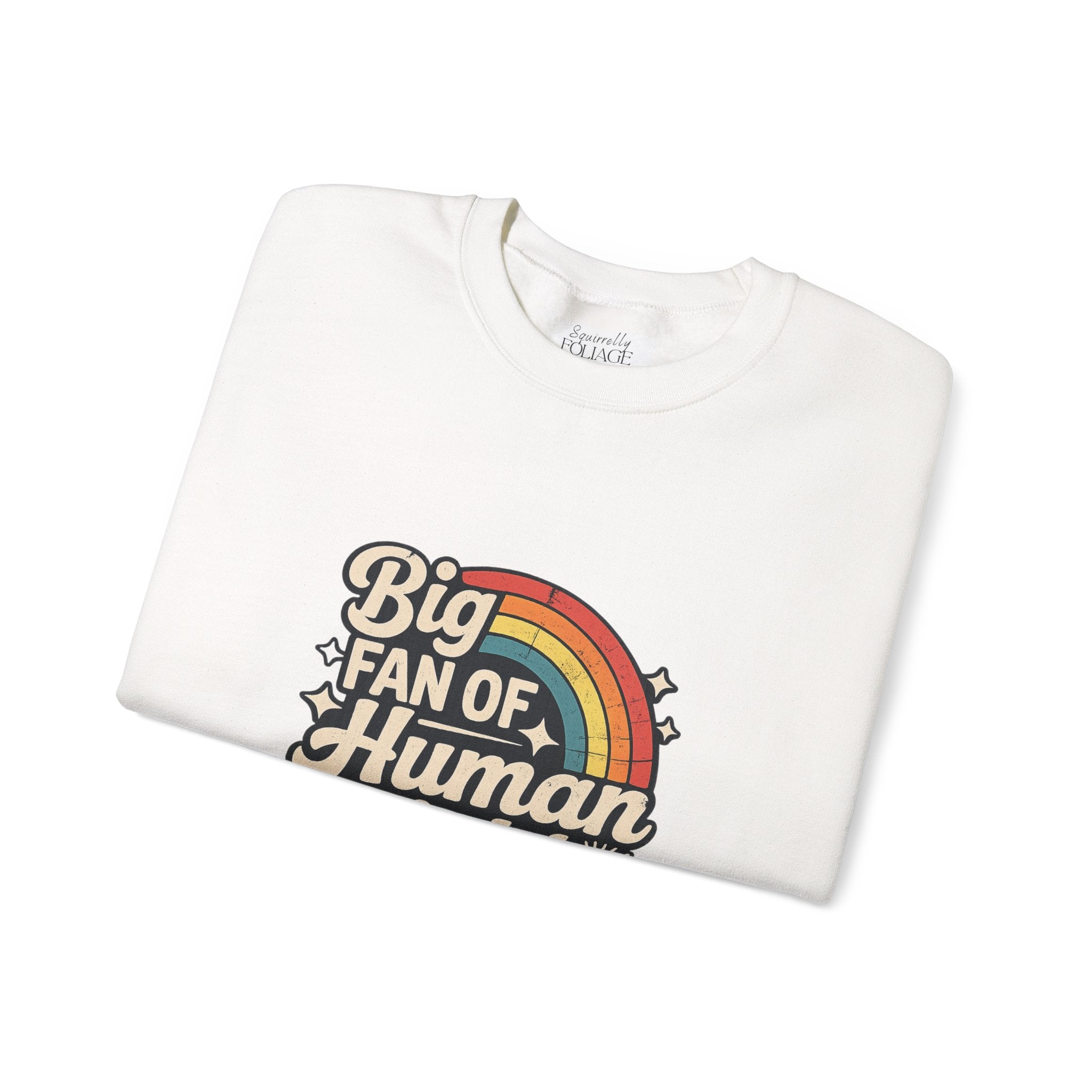 Big Fan of Human Rights” Retro Rainbow Crewneck Sweatshirt