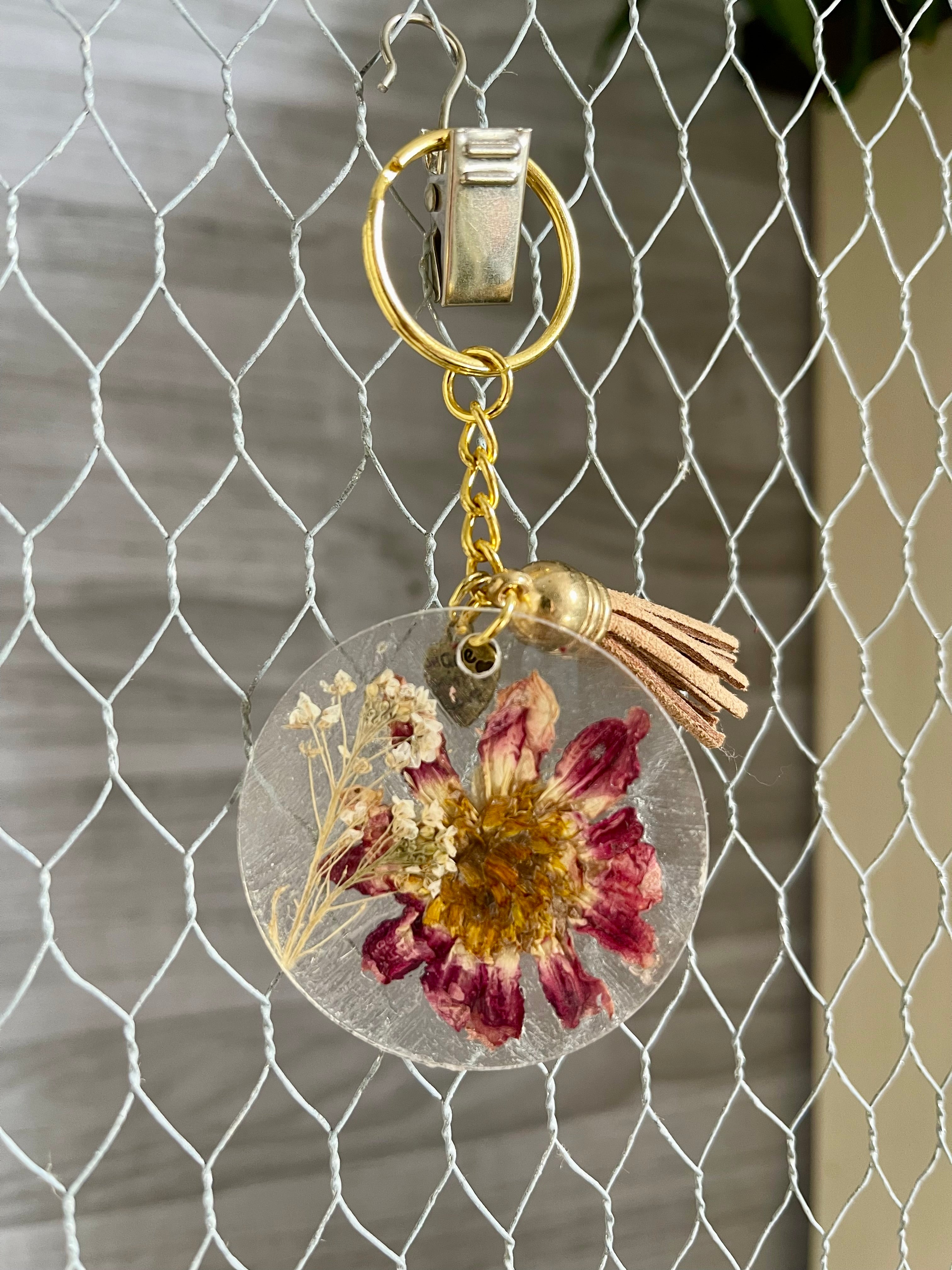 Acrylic pressed annual flower keychain