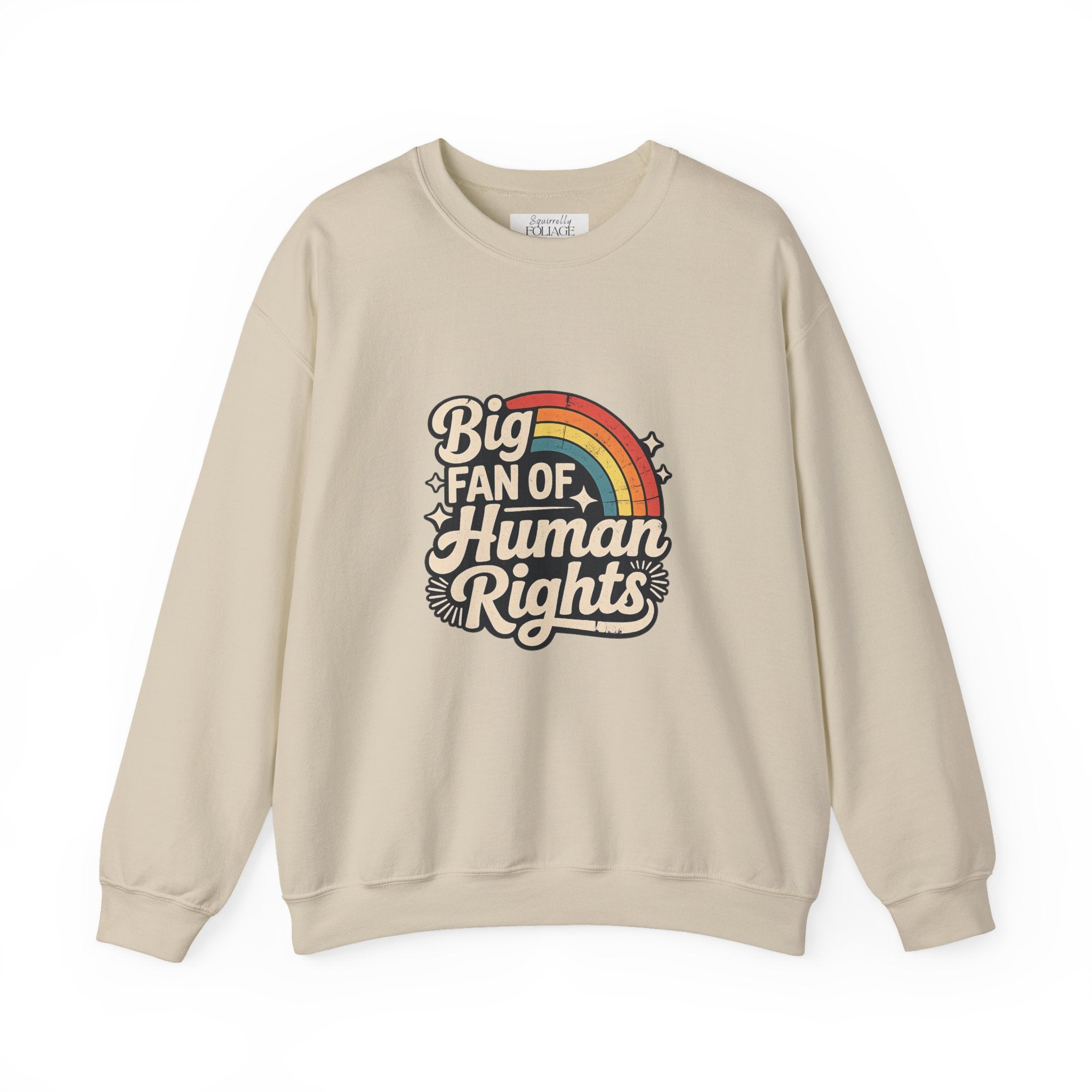 Big Fan of Human Rights” Retro Rainbow Crewneck Sweatshirt