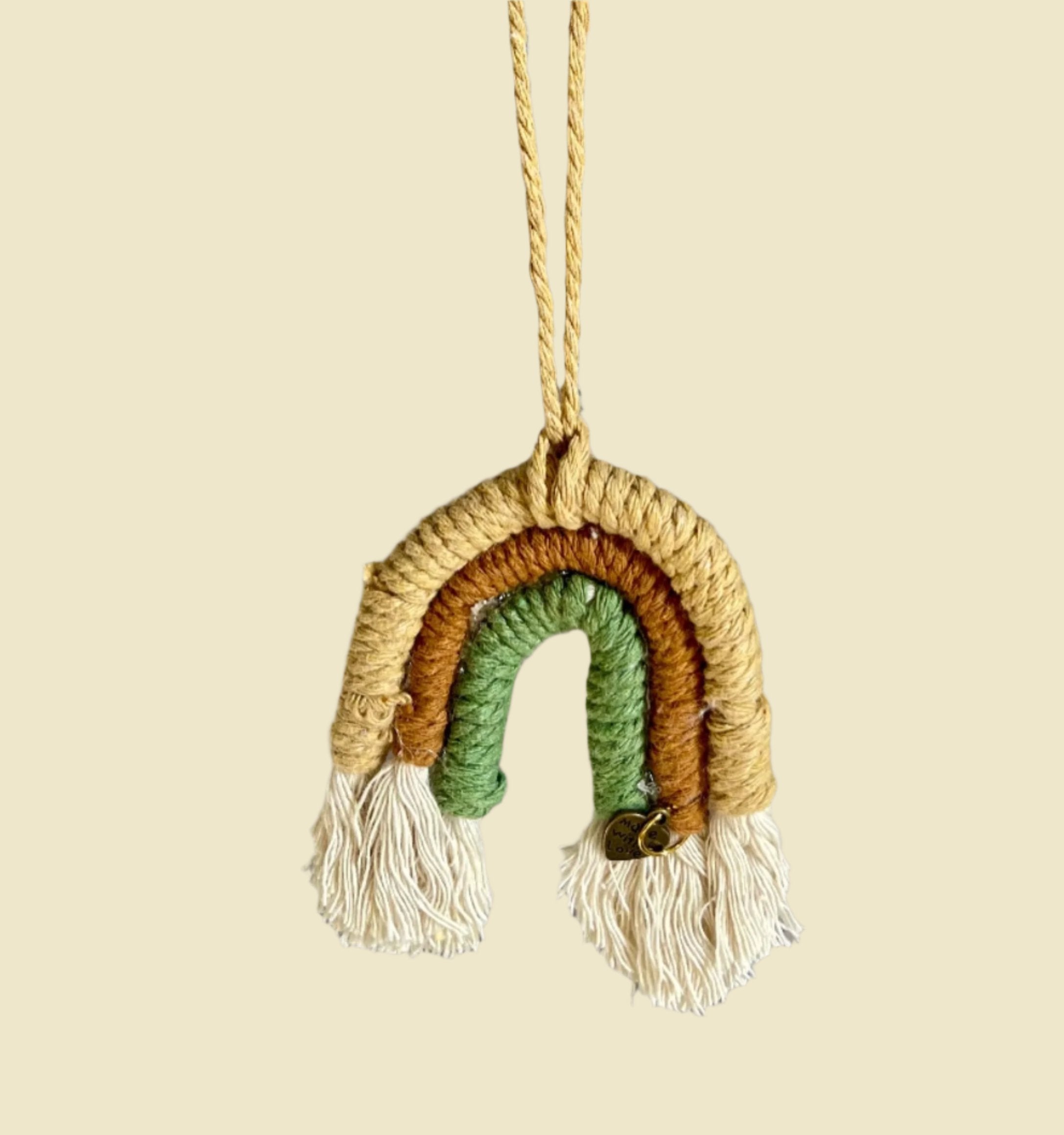 Macrame rainbow rear view mirror decor