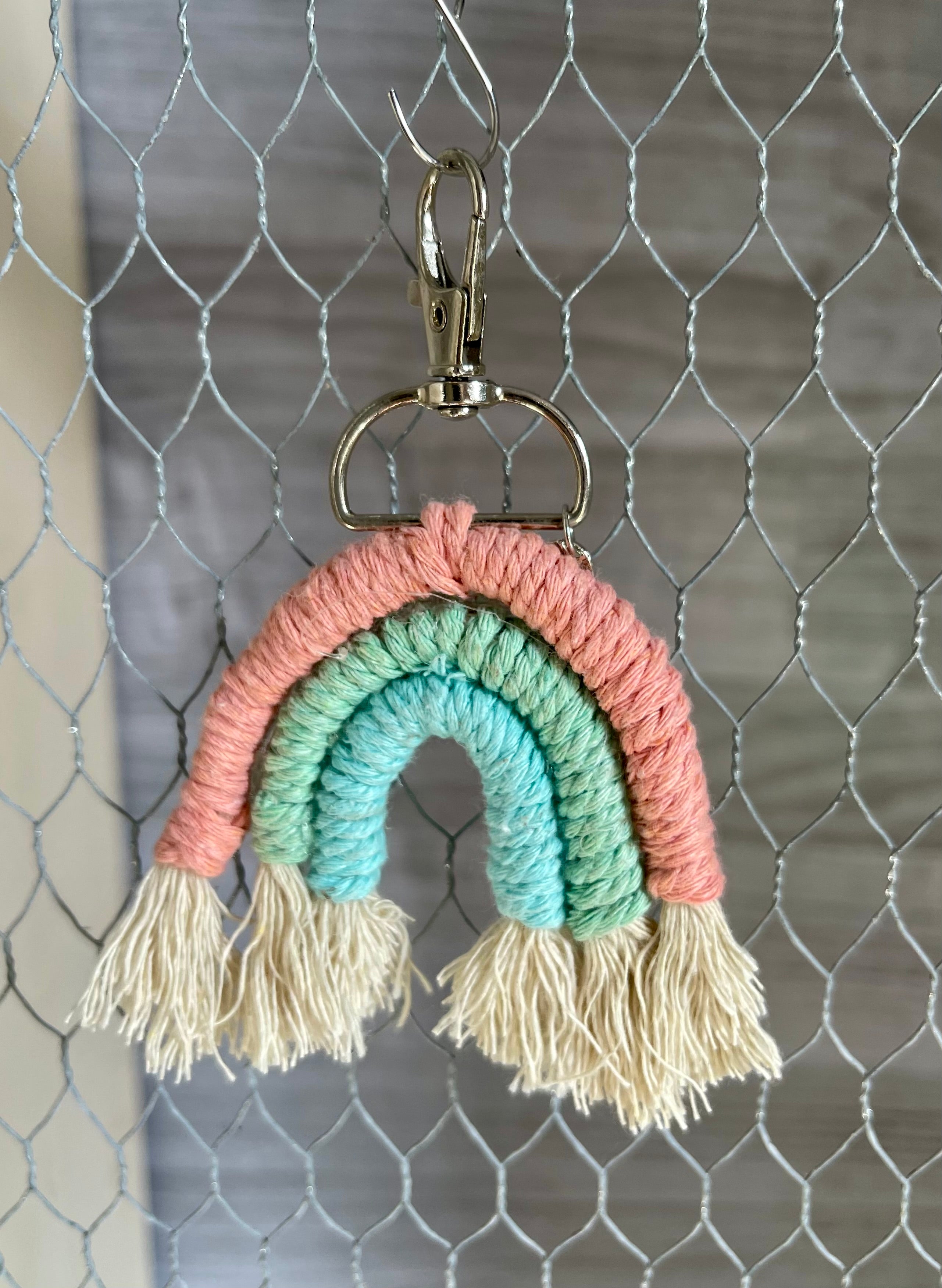 Macramé rainbow keychain
