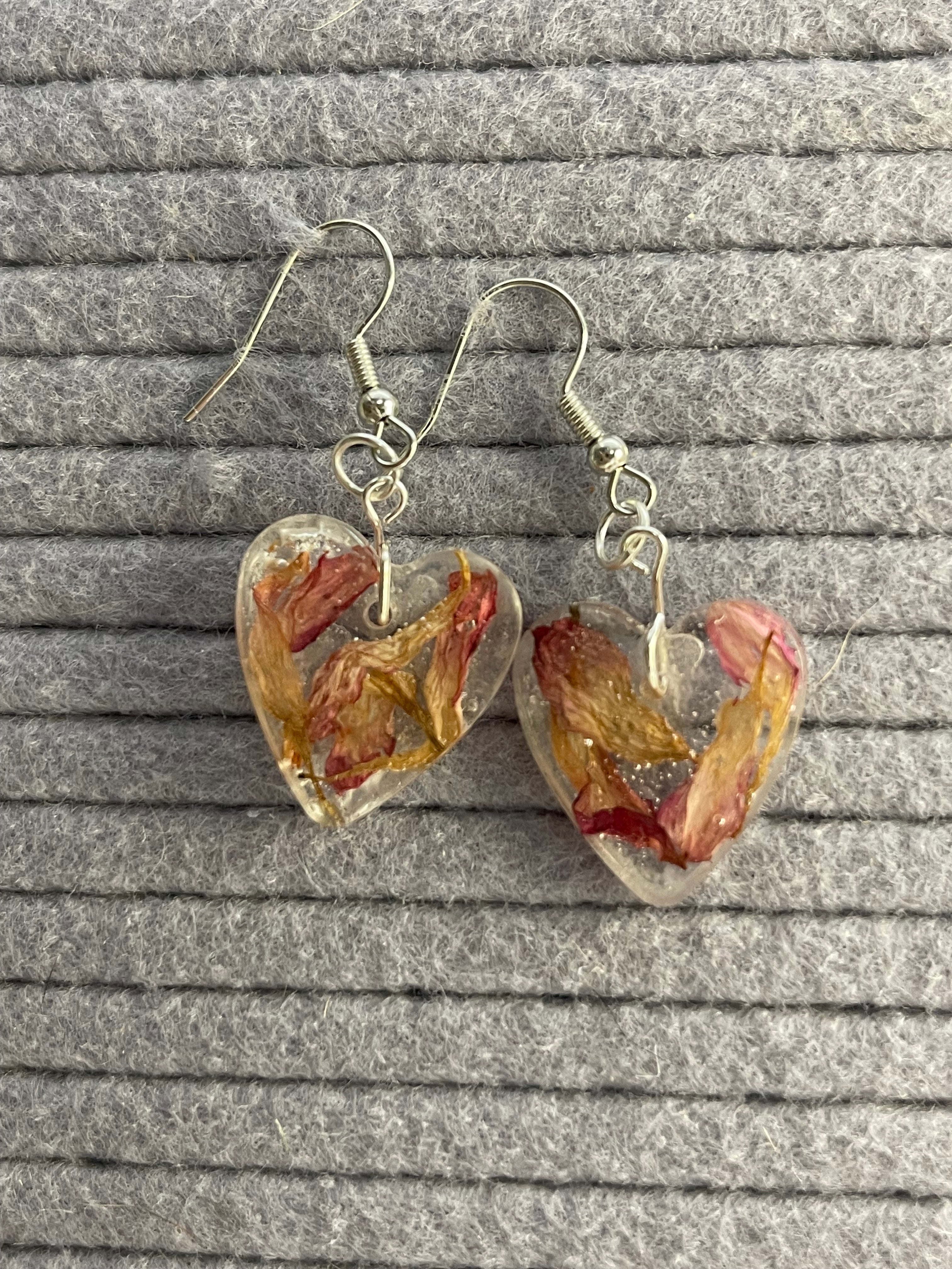 Rose petal heart earrings