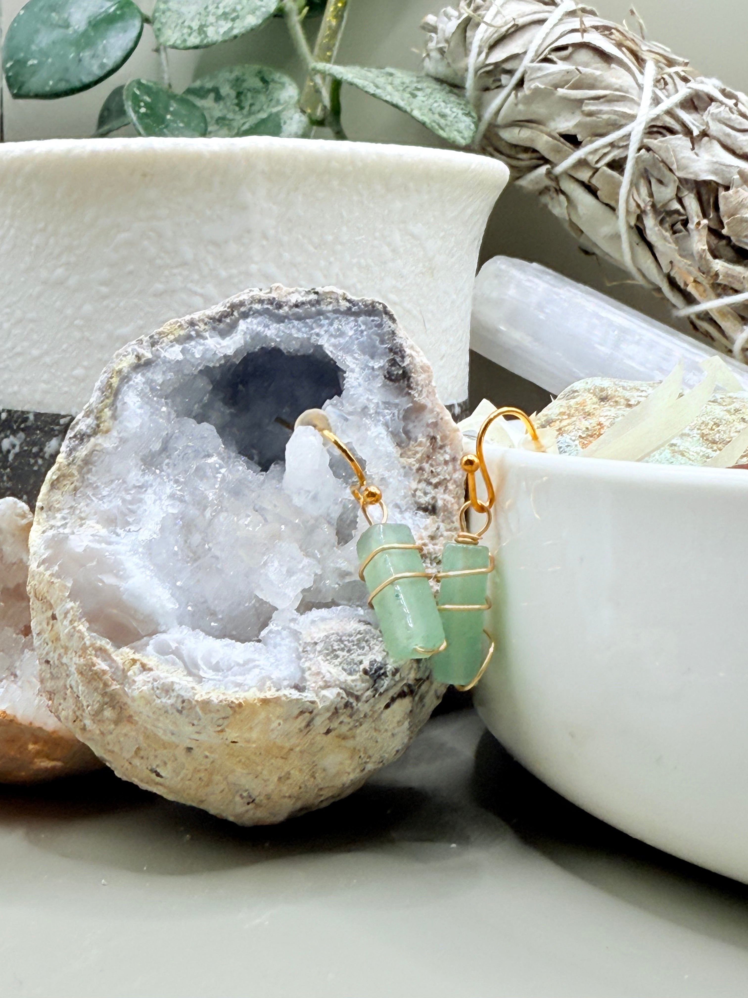 Adventurine Crystal Dangle Earrings