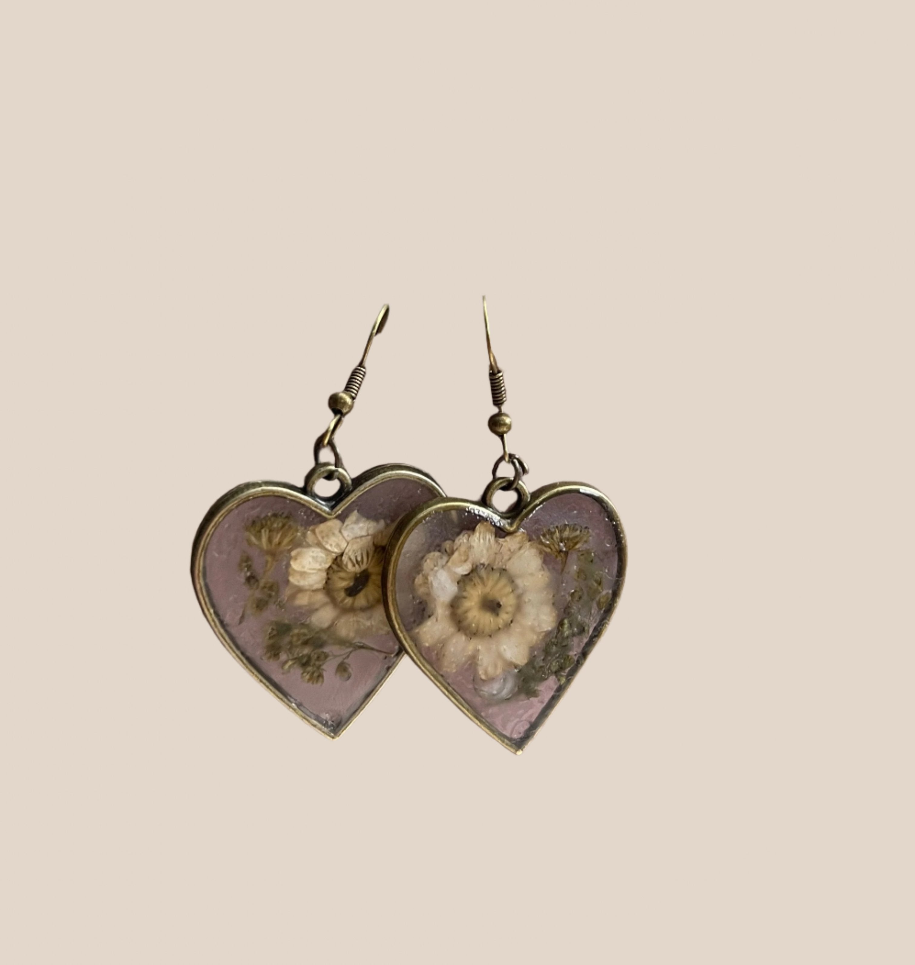 Rustic brass heart earrings