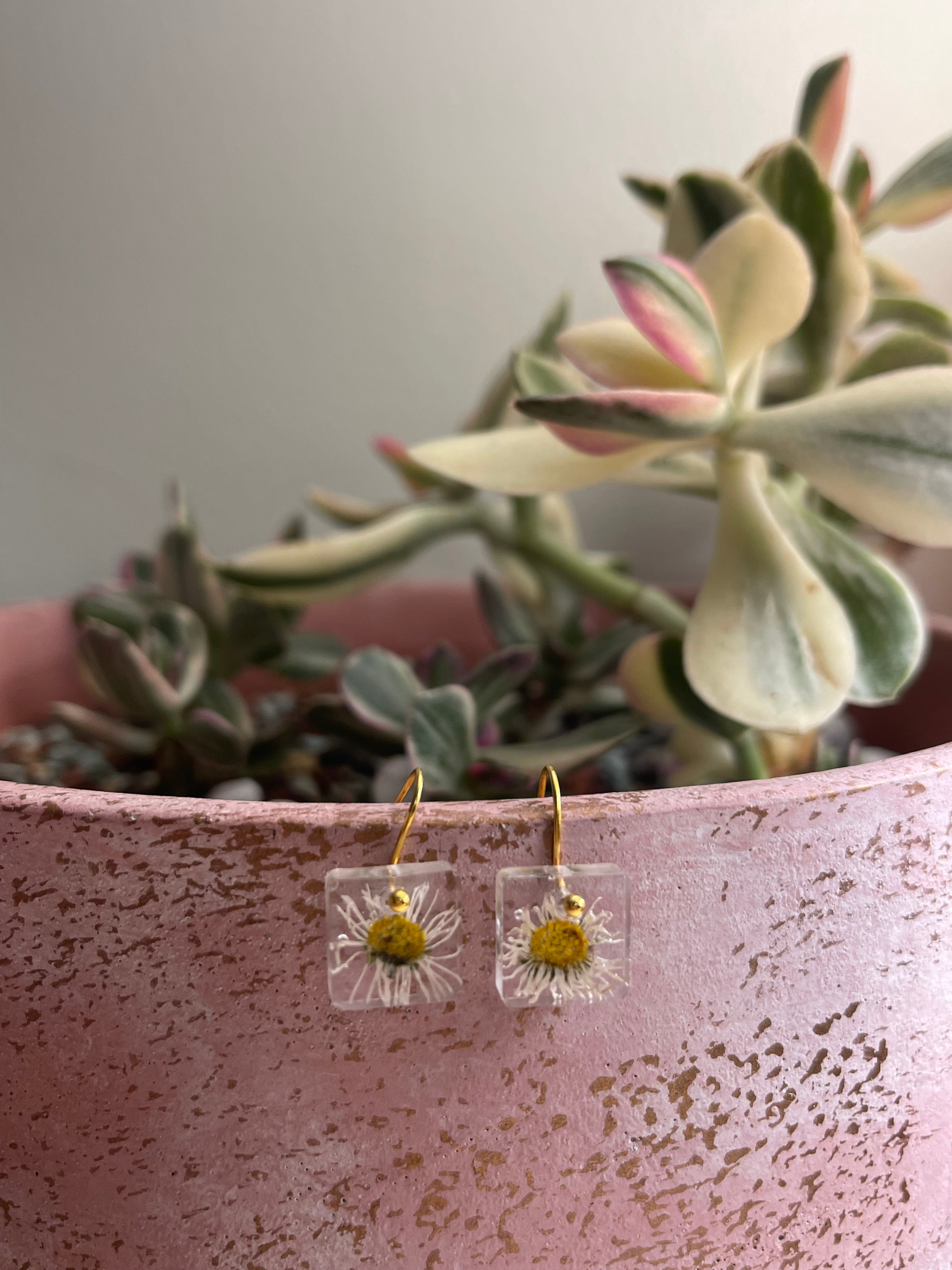 Small square wildflower earrings
