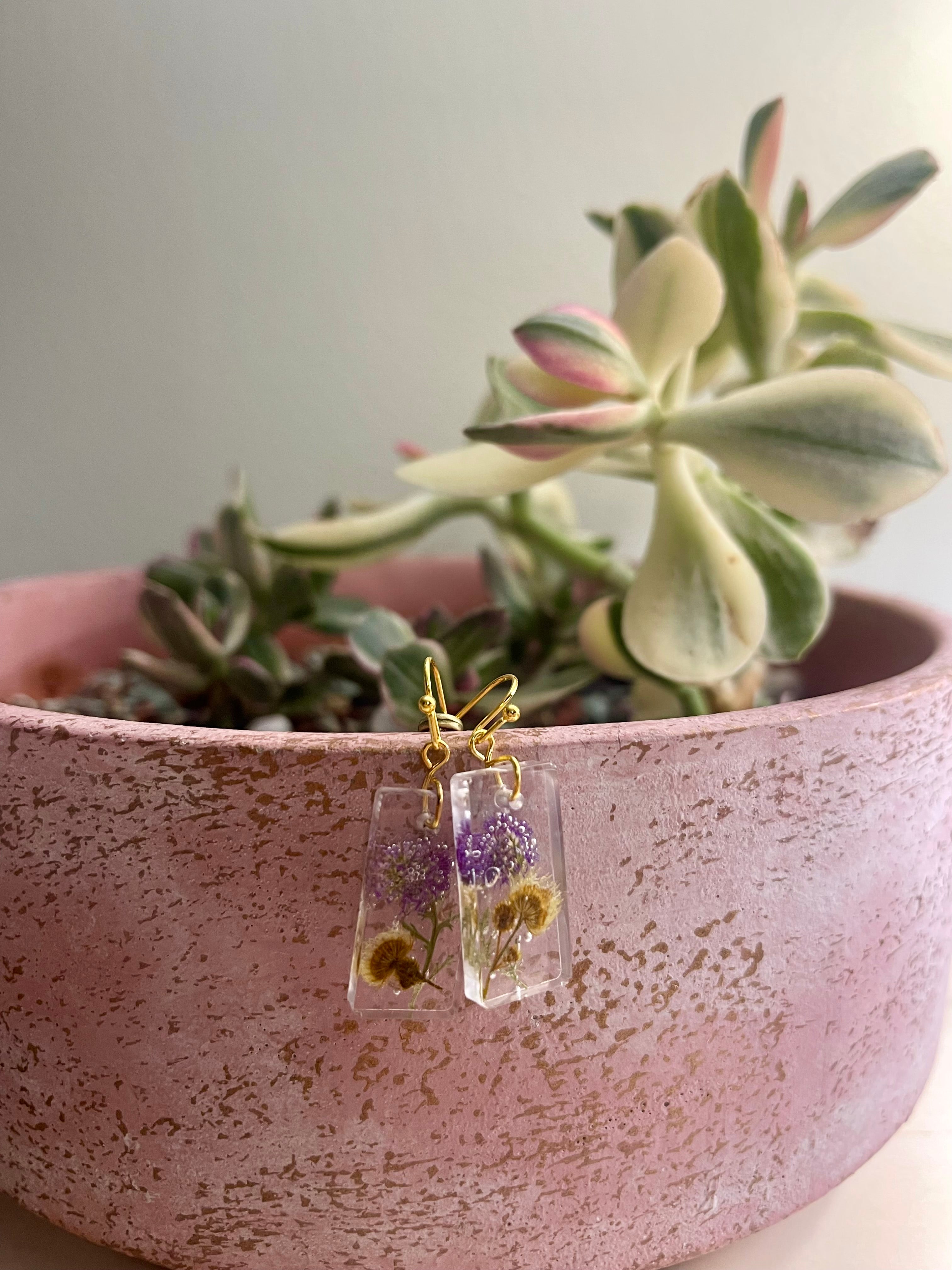 Rectangular agertatum & wildflower earrings