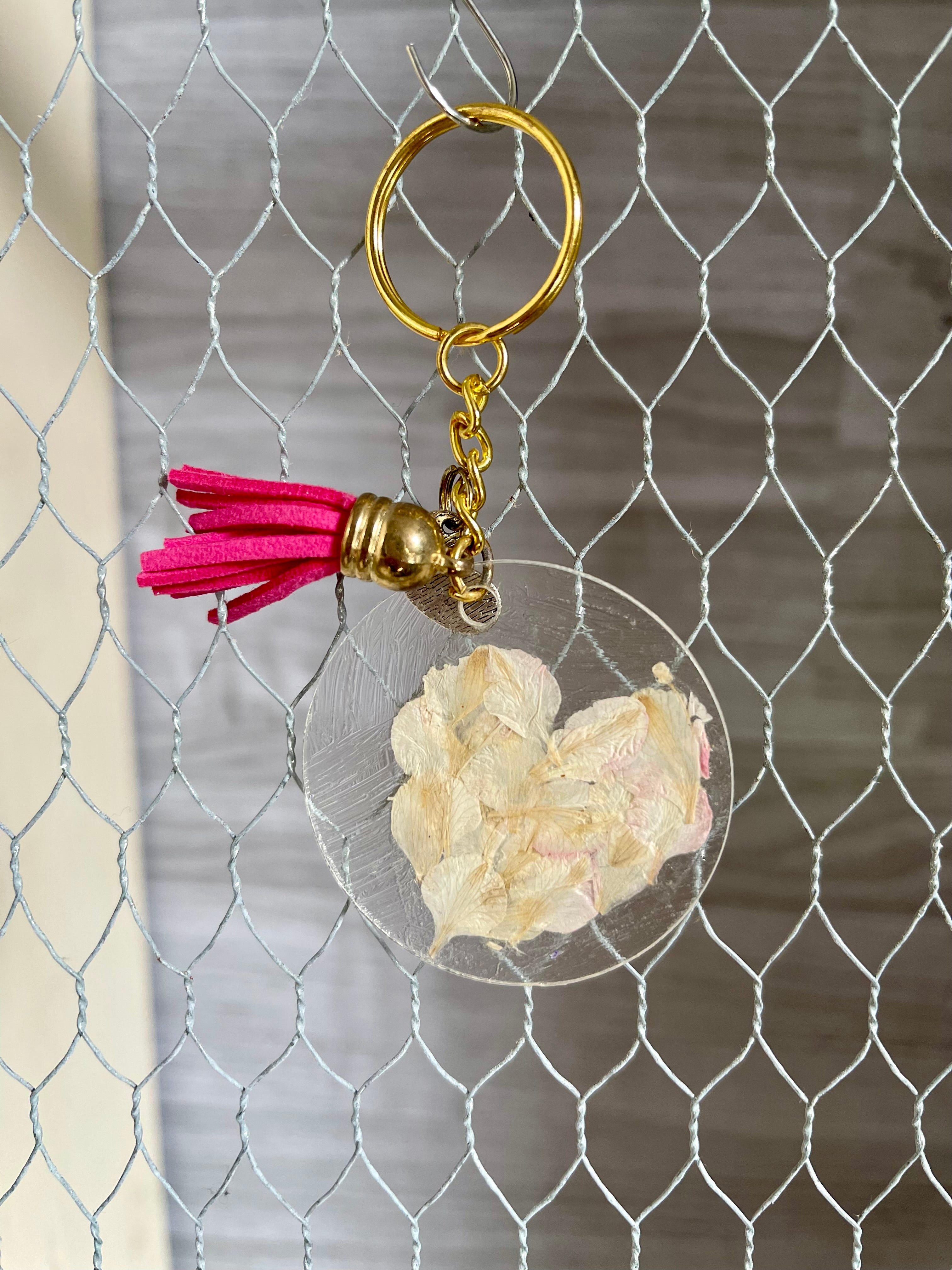 Acrylic pressed rose petal keychain
