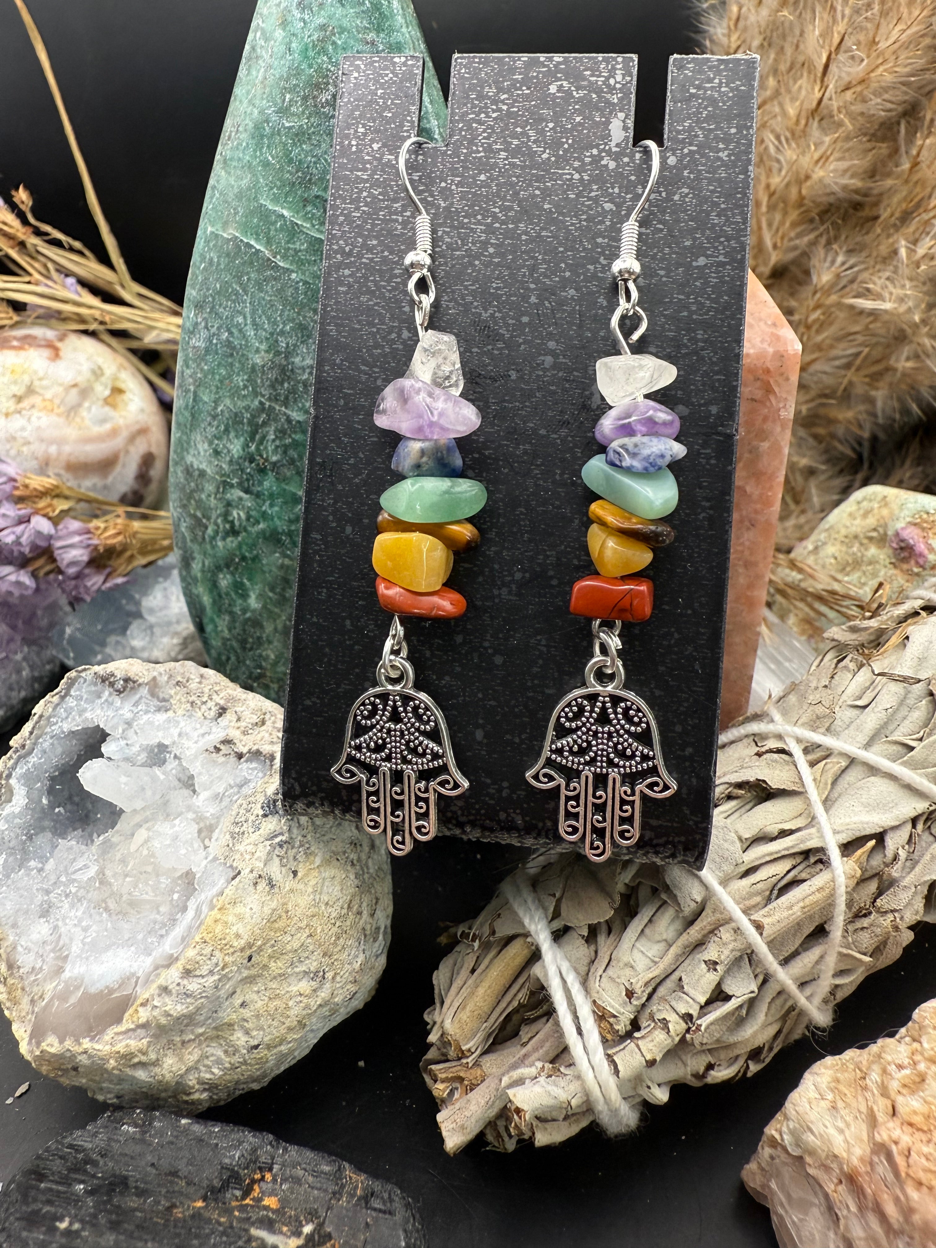 Chakra 7 and Hamsa Hand earrings