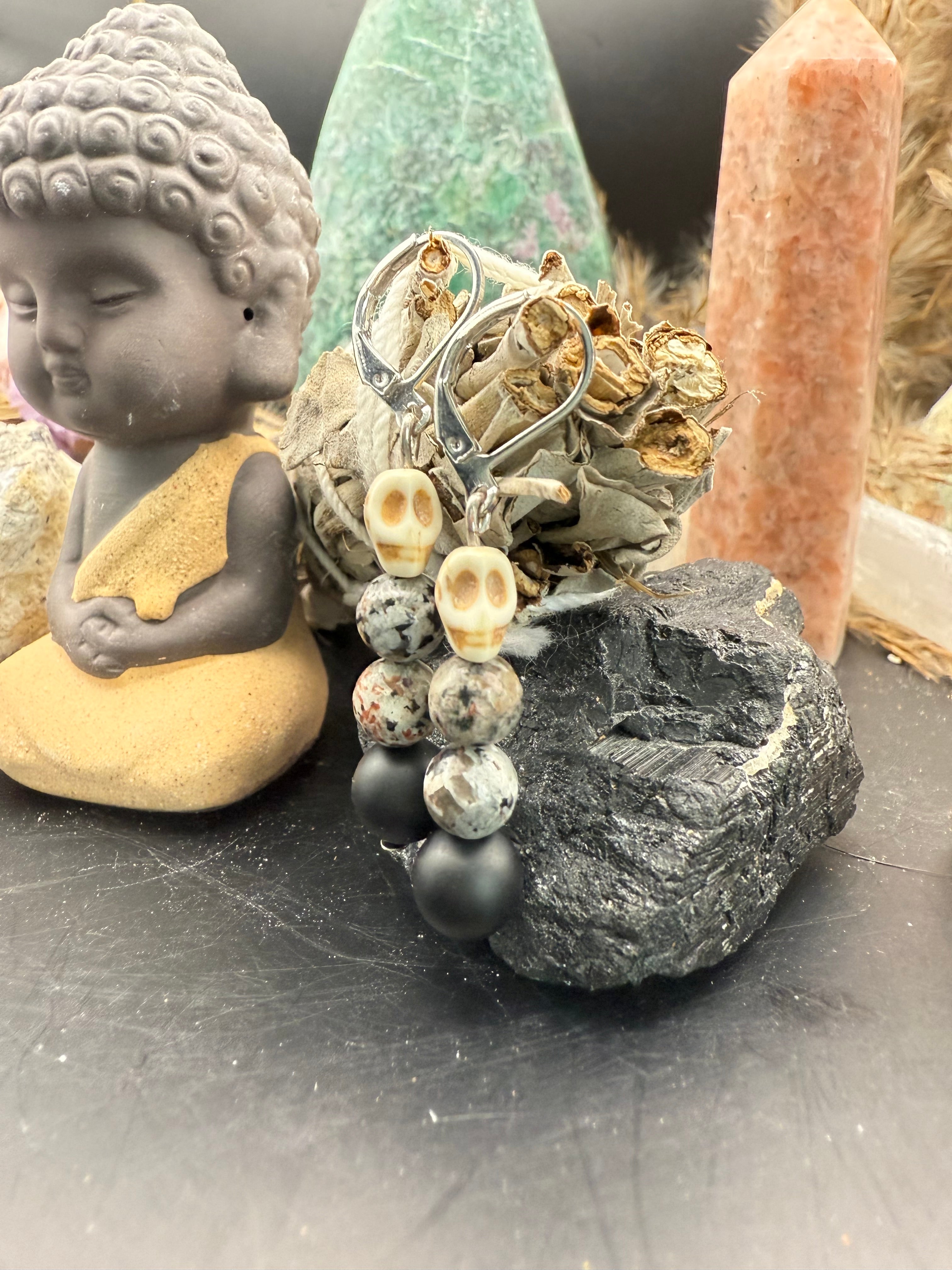 Yooperlite and onyx earrings