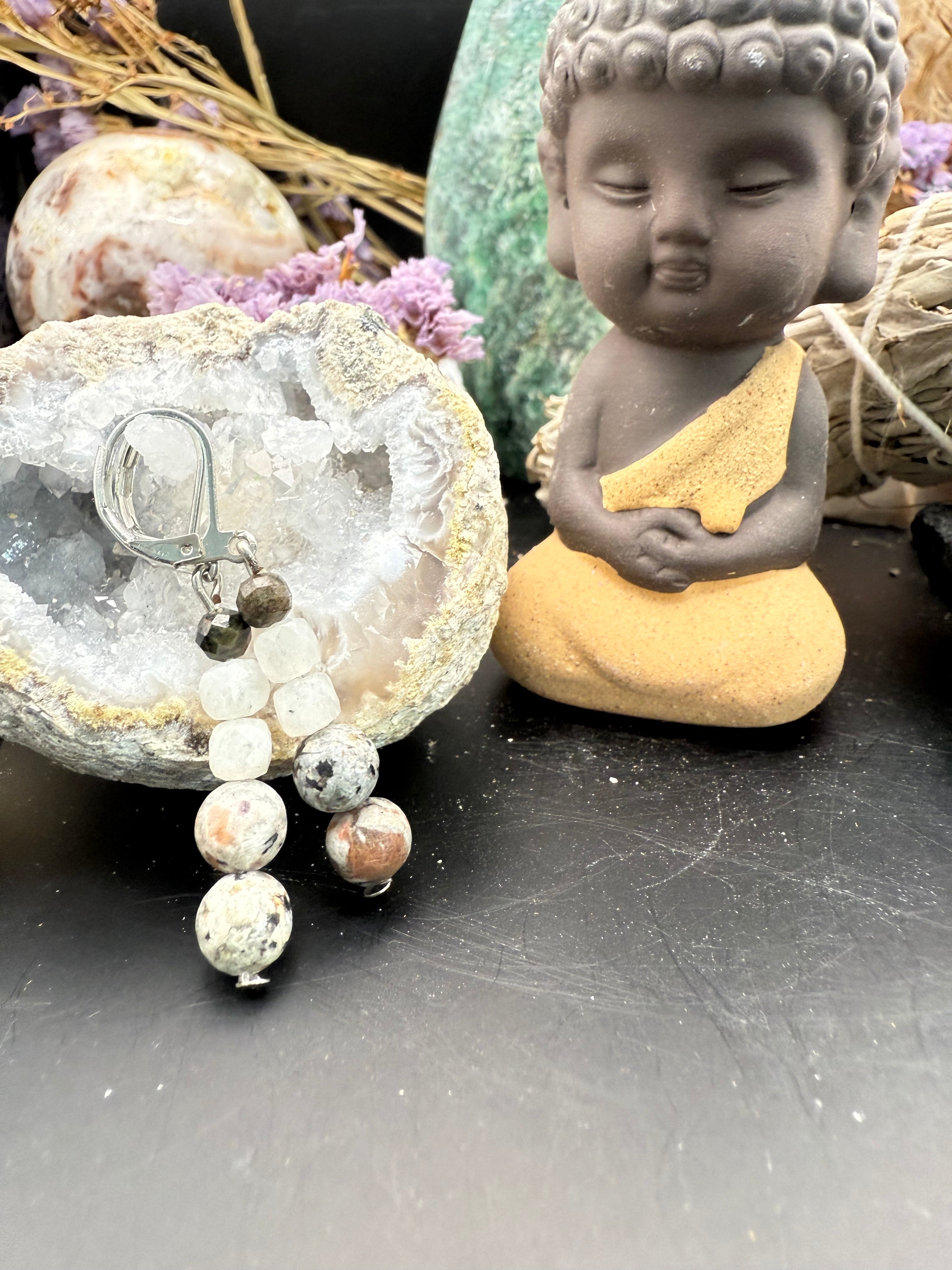 Moonstone, Tourmaline & Yooperlite earrings