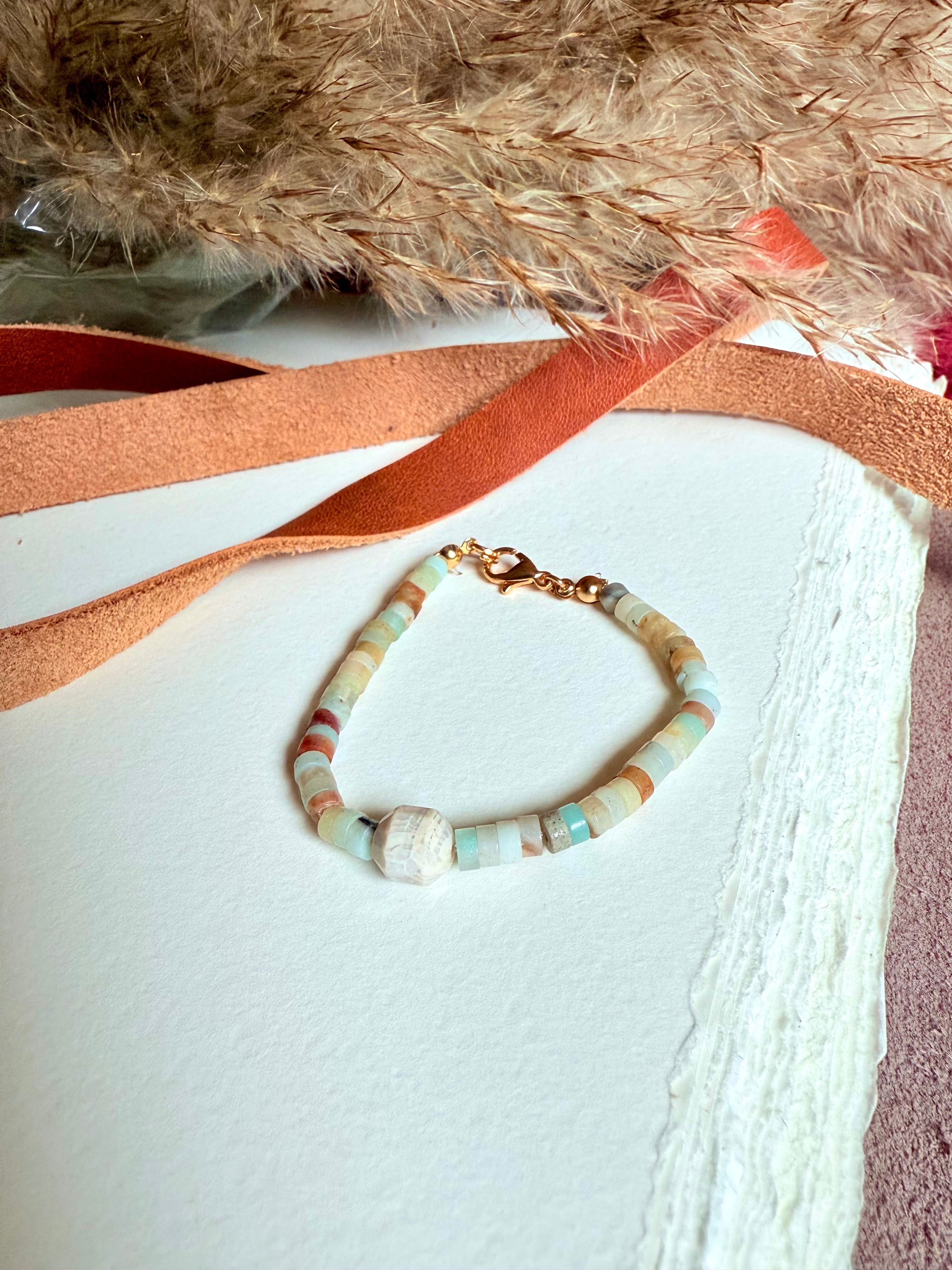 Amazonite + Fossil Coral Bracelet