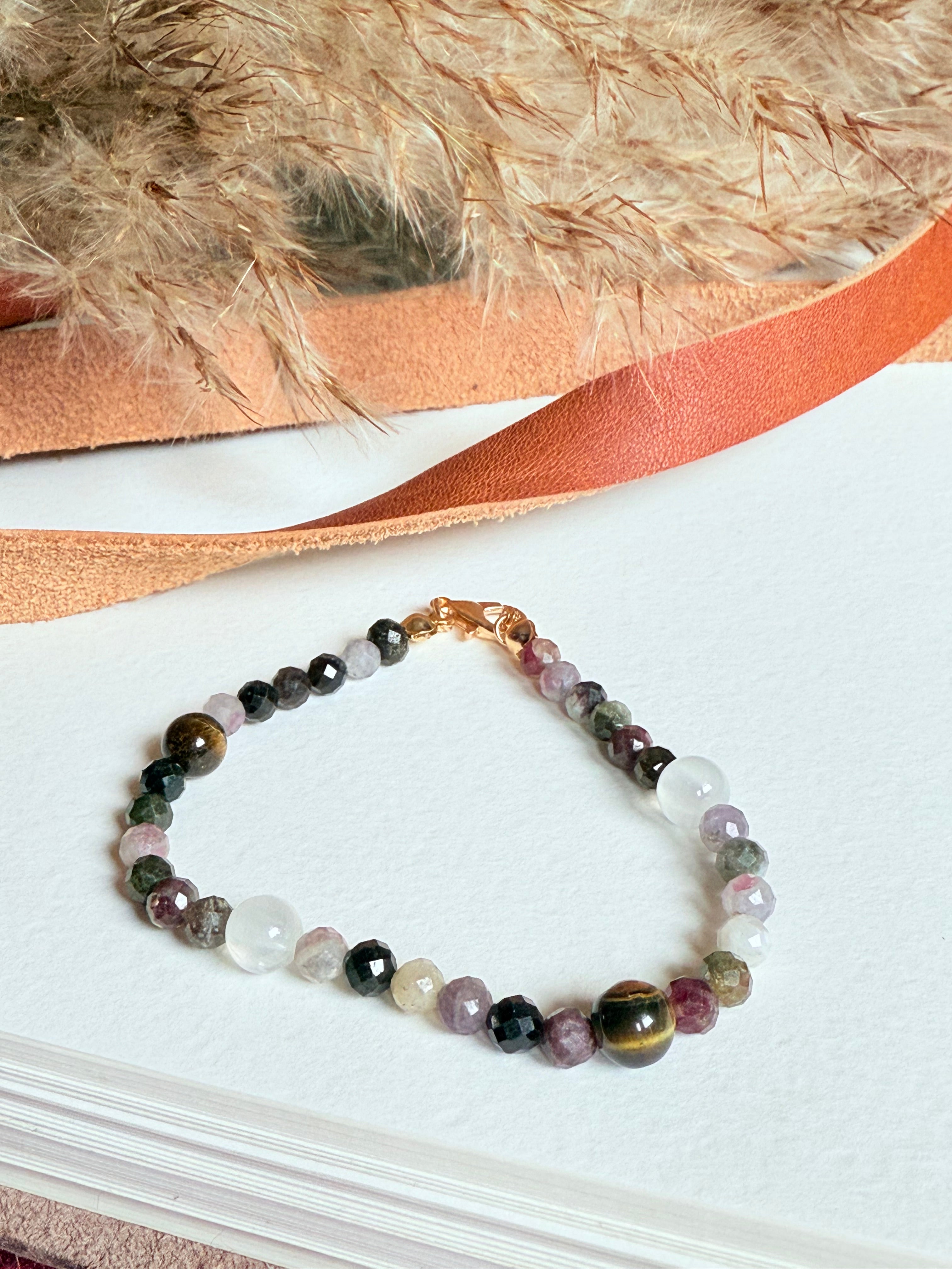 Tigers eye + Selenite + Rainbow Tourmaline